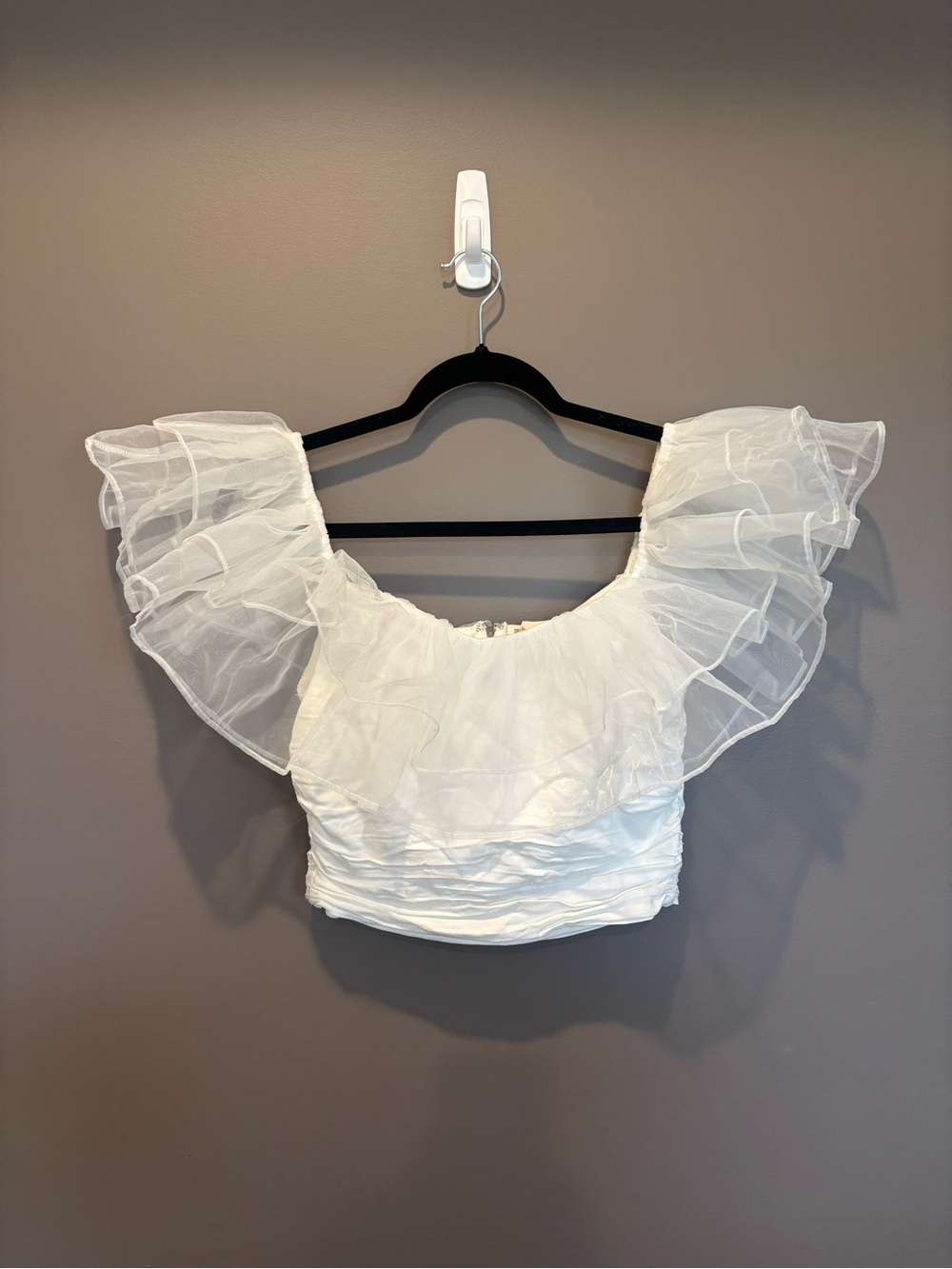 Altar'd State Cream Ruffled Organza Crop Top - Picture 2 of 7